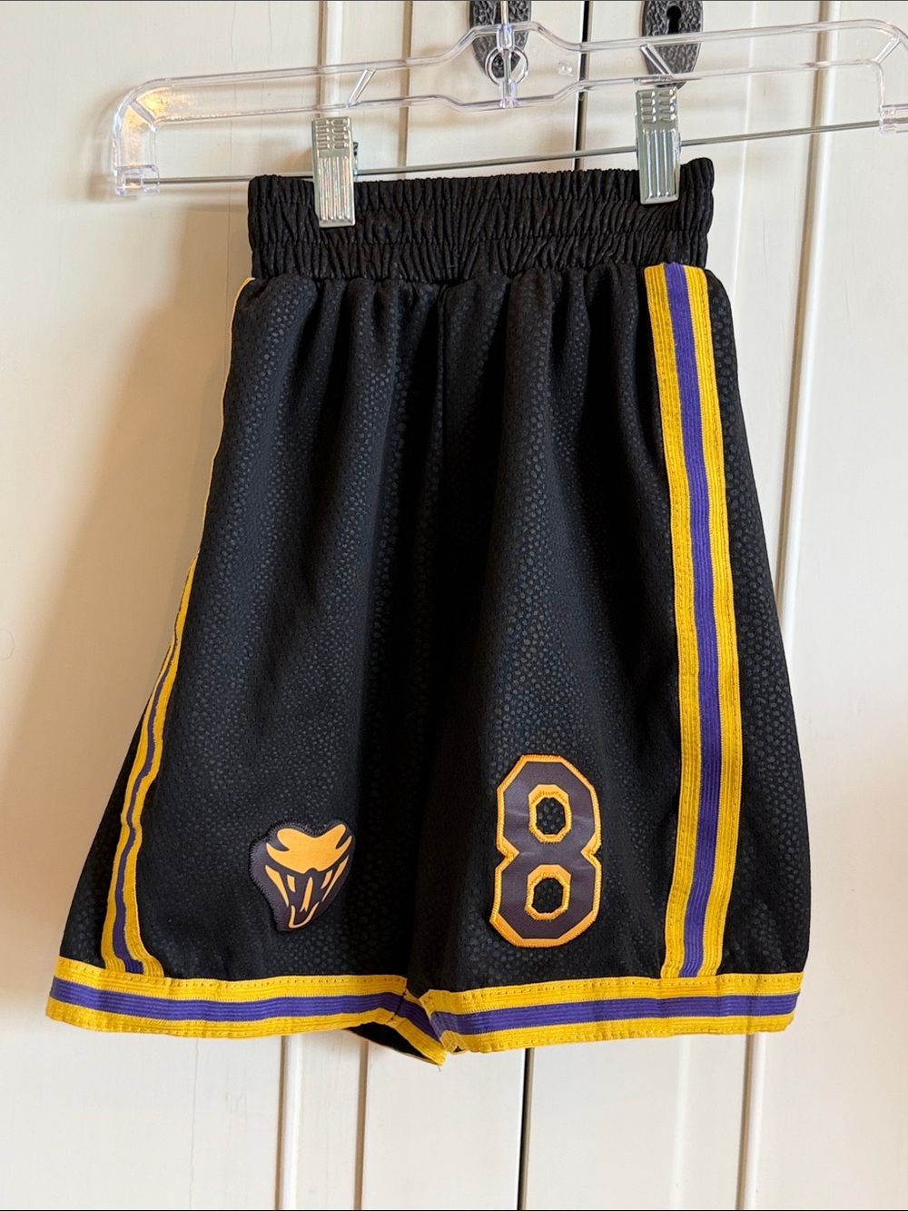 💜💛Kobe Numbers 💜💛Kids Black Athletic Shorts with Yellow & Purple Trim